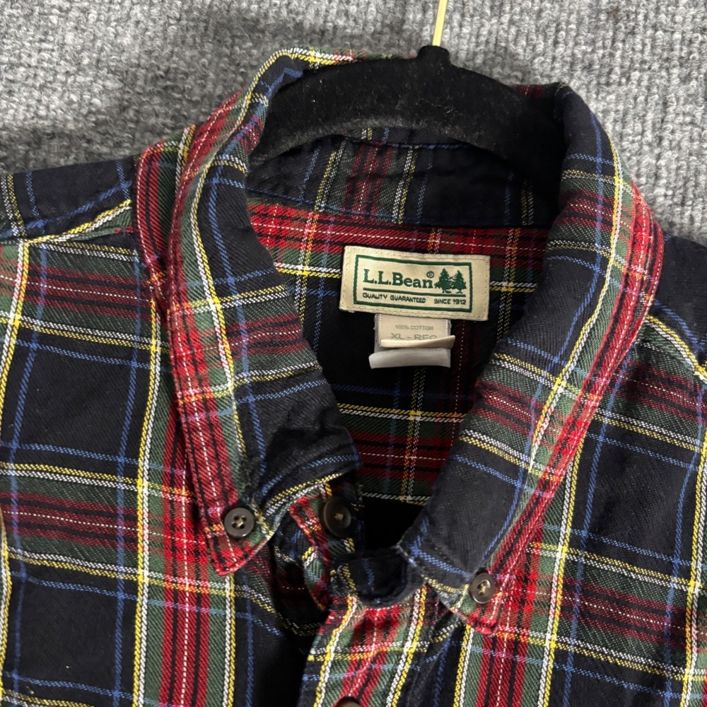 LL Bean Scotch Plaid Flannel Shirt Mens XL Blue Traditional Fit Button Down - Picture 3 of 11